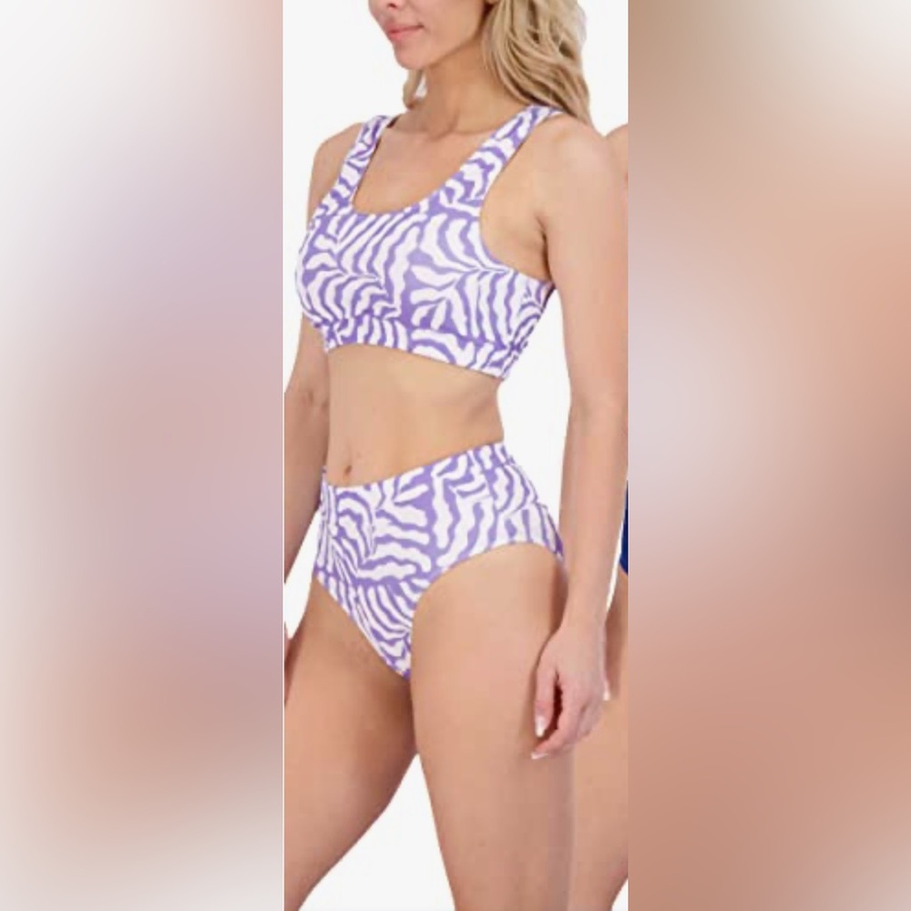 Real Essentials Women’s  Purple and White Zebra Print Bikini Set Sz M NWOT